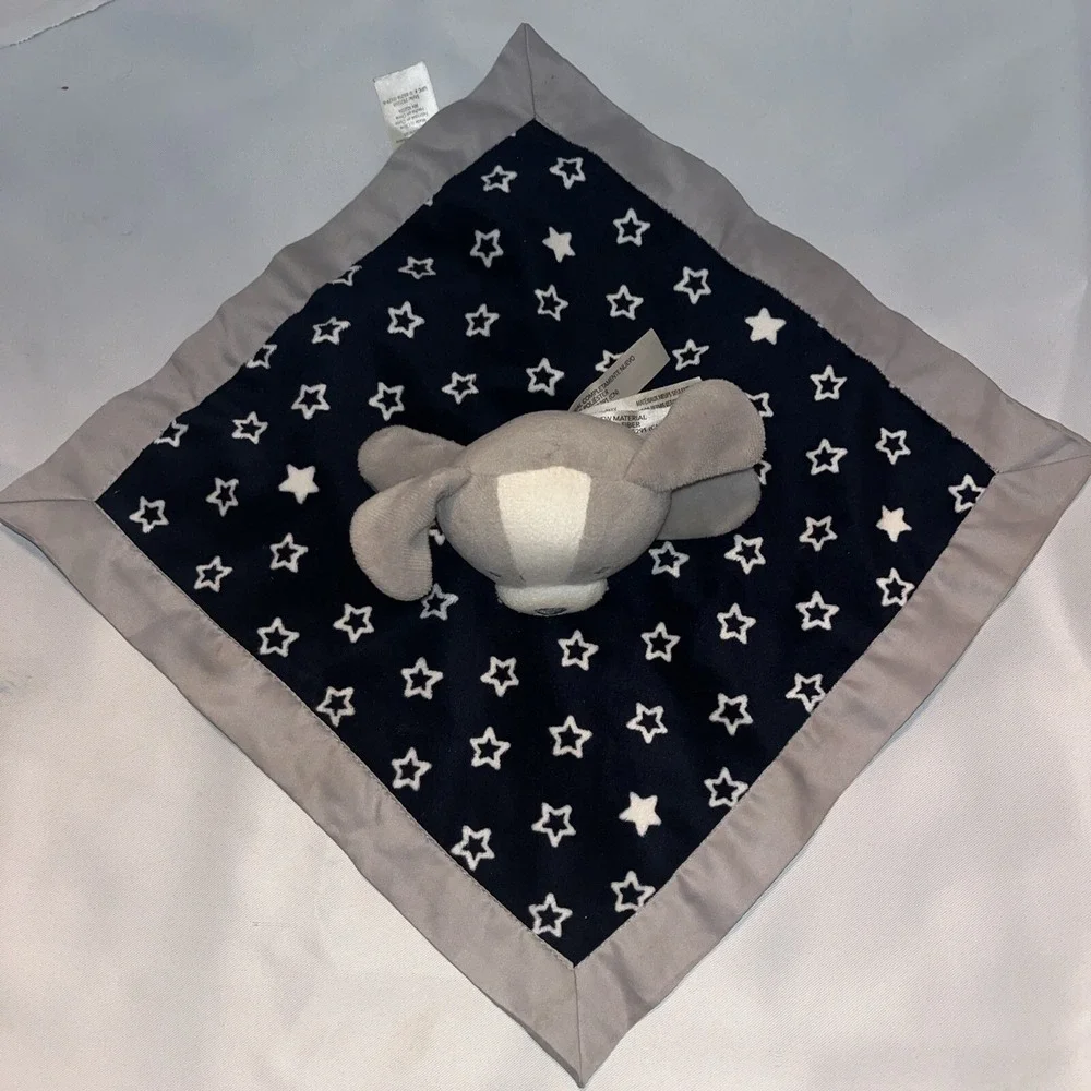 Child Of Mine Carters Baby Security Blanket Puppy‎ Dog Navy Gray STARS LOVEY 13